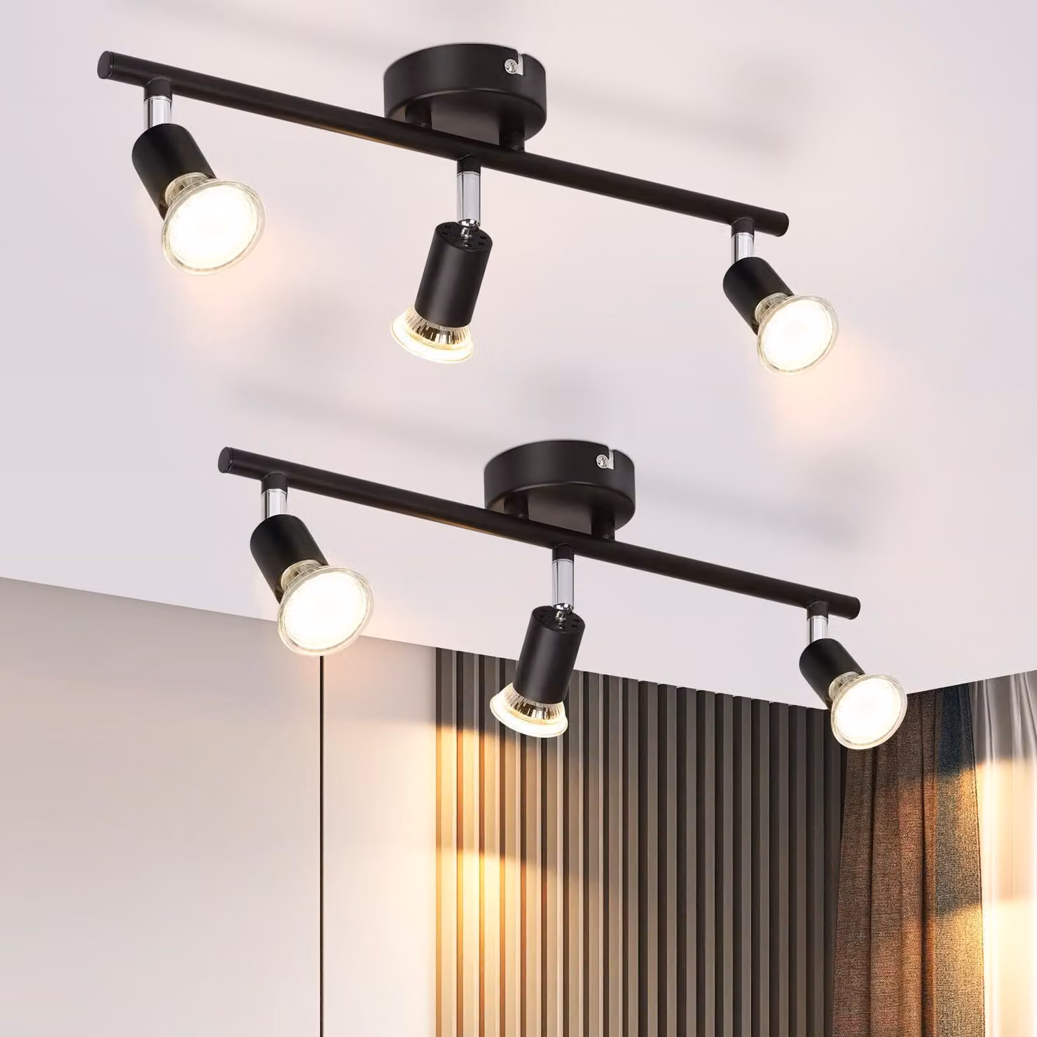 ZMH LED plafoniera 3 fiamme 2 faretti da soffitto soggiorno nero lampada da soffitto GU10 spot da soffitto orientabile 350°rotazione soffitto camera da letto cucina corridoio