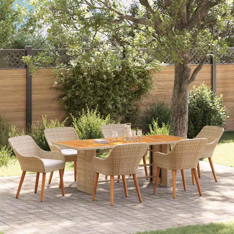 Set da Pranzo per Giardino e Terrazzo vidaXL in Polyrattan Beige, 7 Pezzi