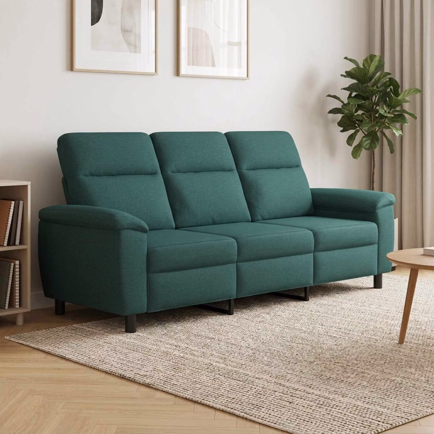 Divano moderno vidaXL in tessuto verde scuro con struttura in metallo L: 214 cm, P: 90 cm, H: 95 cm