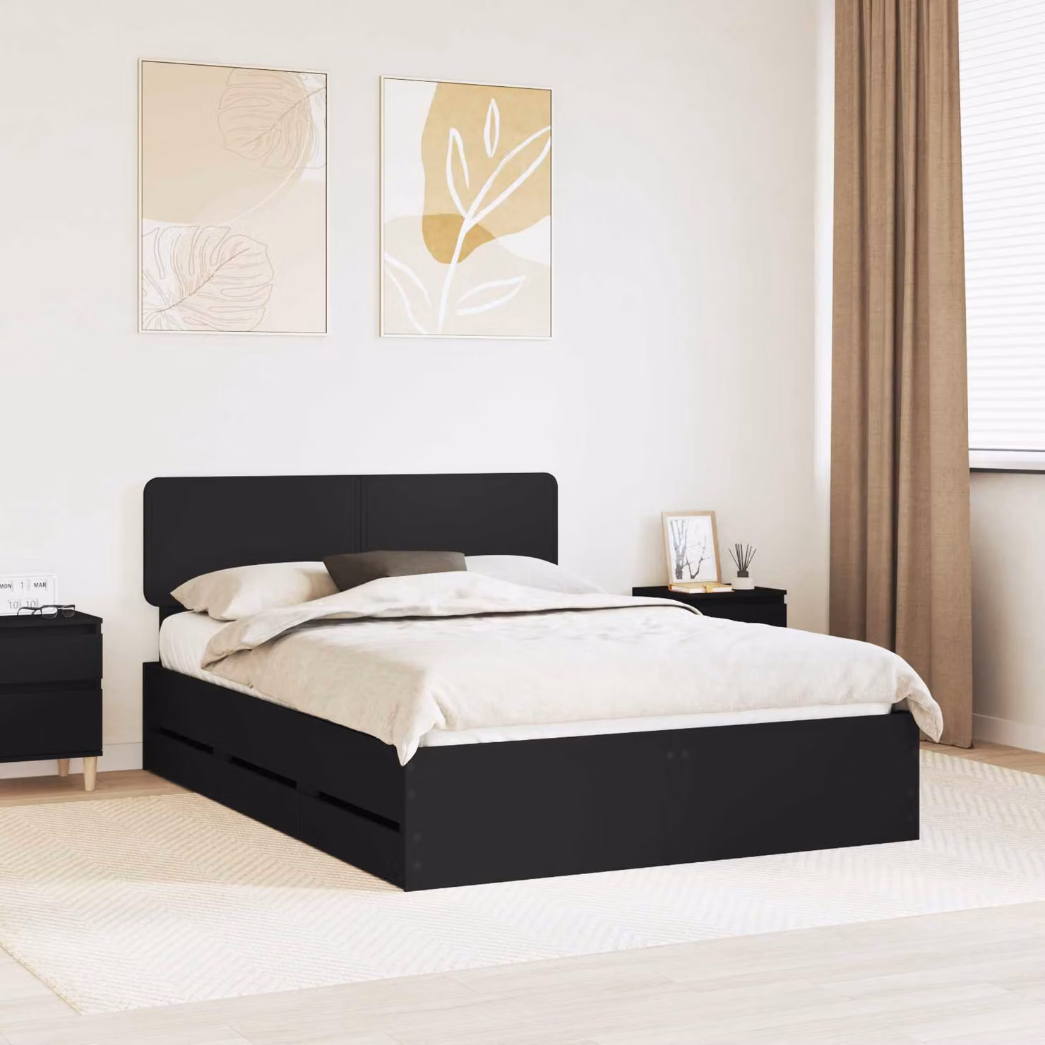 Struttura del letto moderna vidaXL in legno ingegnerizzato nero, L/P/H: 160 x 200 x 163 cm