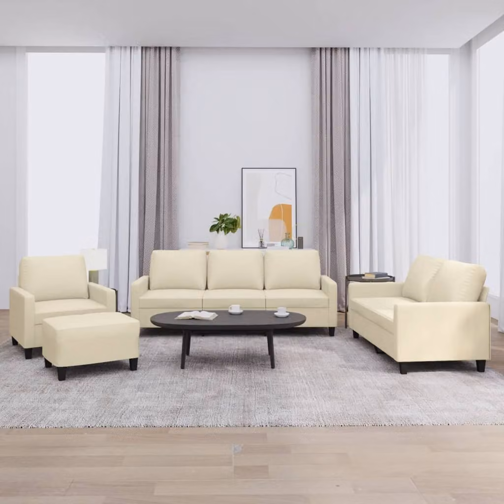 Set di divani vidaXL 4 pezzi in similpelle beige con cuscini e pouf per soggiorno moderno – 1