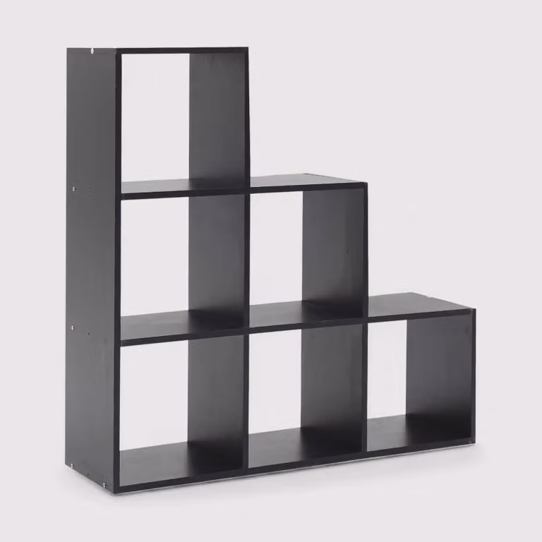 Eucalipto - Libreria nera a scala con 6 vani a cubo
