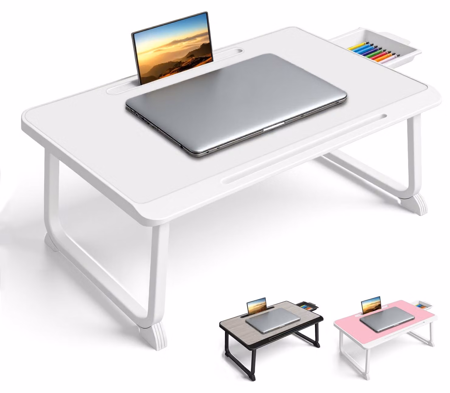 Tavolino da letto per laptop - Multifunzione, ideale per lavorare e mangiare - Bianco