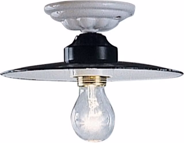 Plafoniera Industrial Ferroluce in Metallo e Ceramica Nero Diametro: 35 cm, 1 Luce E27