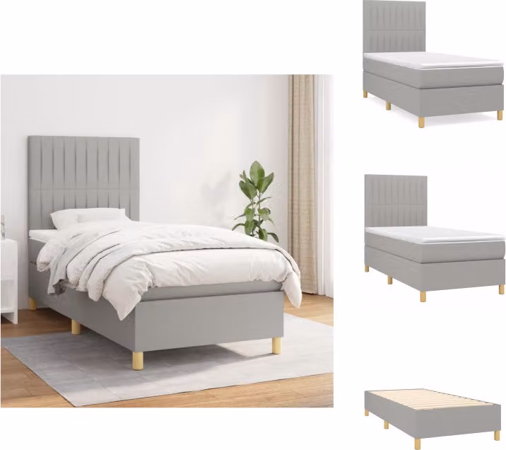vidaXL Letto a molle con materasso grigio chiaro 100x200 cm in tessuto - Letti & strutture letto