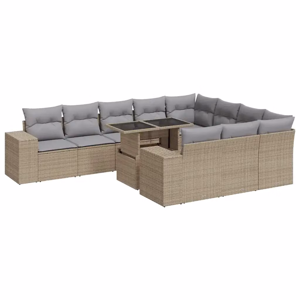 Set di divani da giardino vidaXL composto da 11 pezzi con cuscini beige in polyrattan e struttura in metallo per esterno – 2