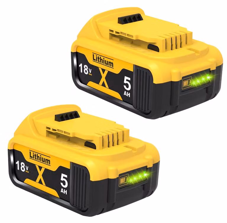 Confezione da 2 batterie di ricambio da 18 V, 5 Ah, 5000 mAh, con indicatore LED