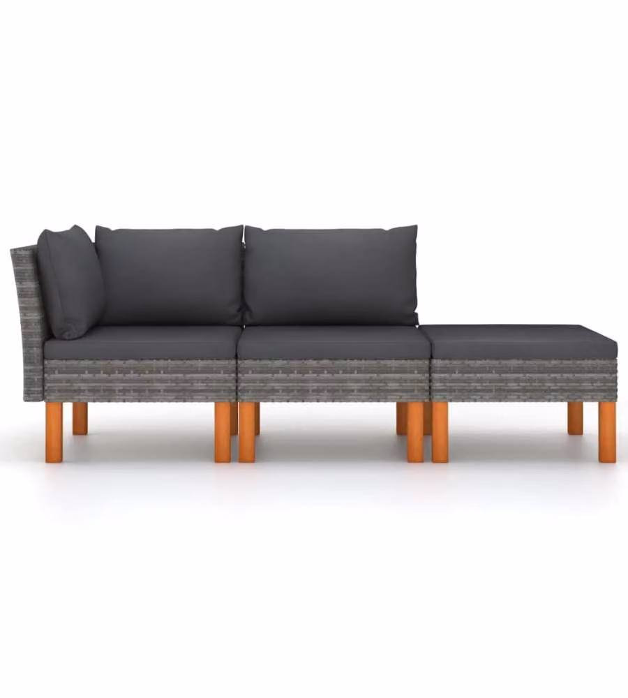 Set di Divani da Giardino 3 pz Polyrattan Massello di Eucalipto 315757