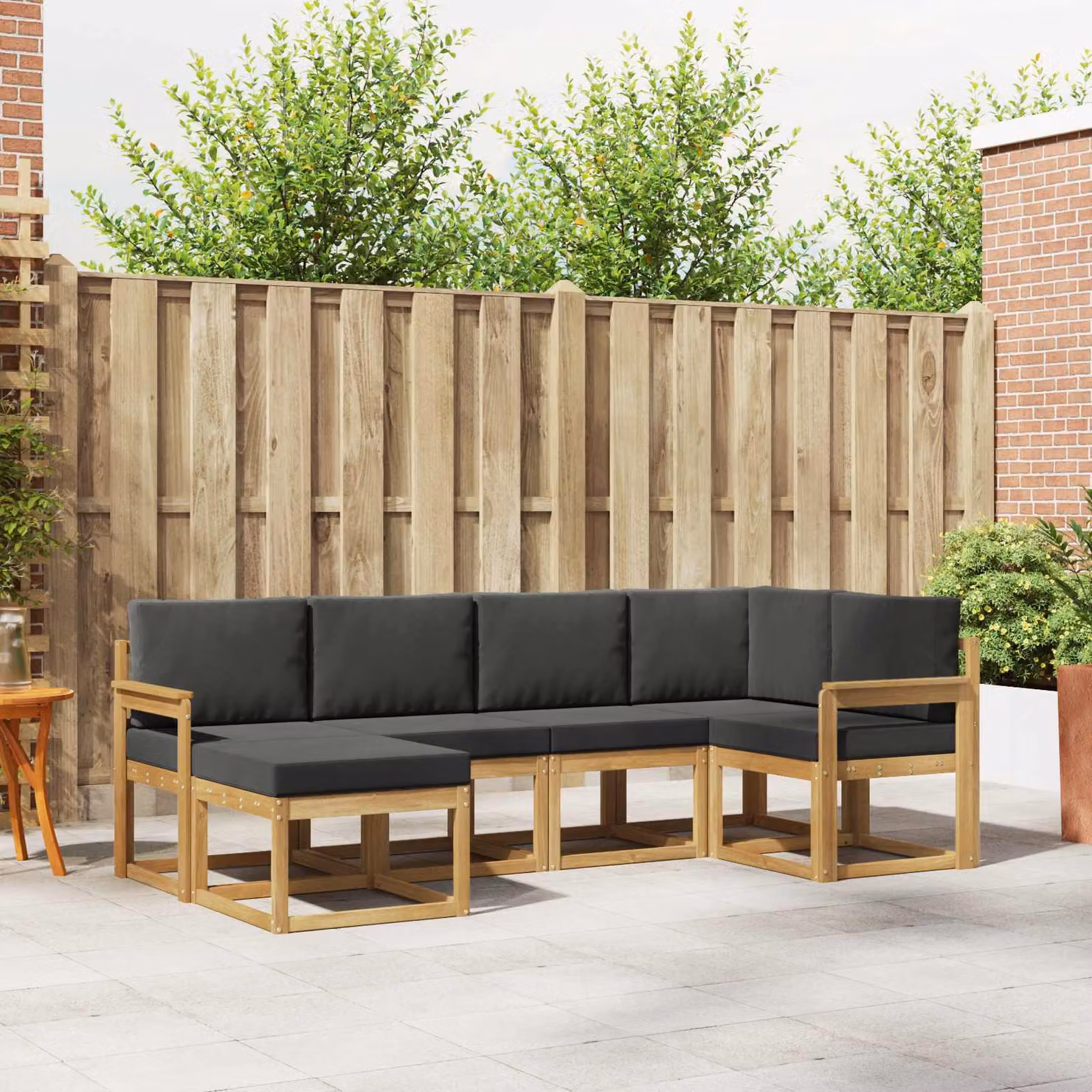 Set di divani da esterno vidaXL 6 pz a forma di L in legno di acacia con cuscini Bianco e Antracite