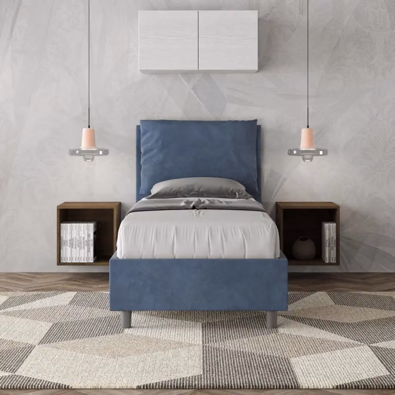 Letto singolo imbottito con contenitore Antea Ityhome in microfibra blu L/P/H: 80 x 200 cm – 2
