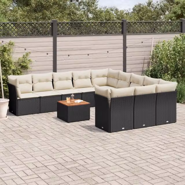 Set di divani da giardino VIDAXL a forma di L in polyrattan nero con cuscini, 12 pezzi