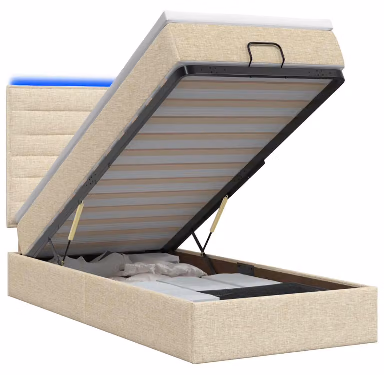 Panca-letto con materasso e illuminazione LED, 90 x 190 cm, rivestita in tessuto