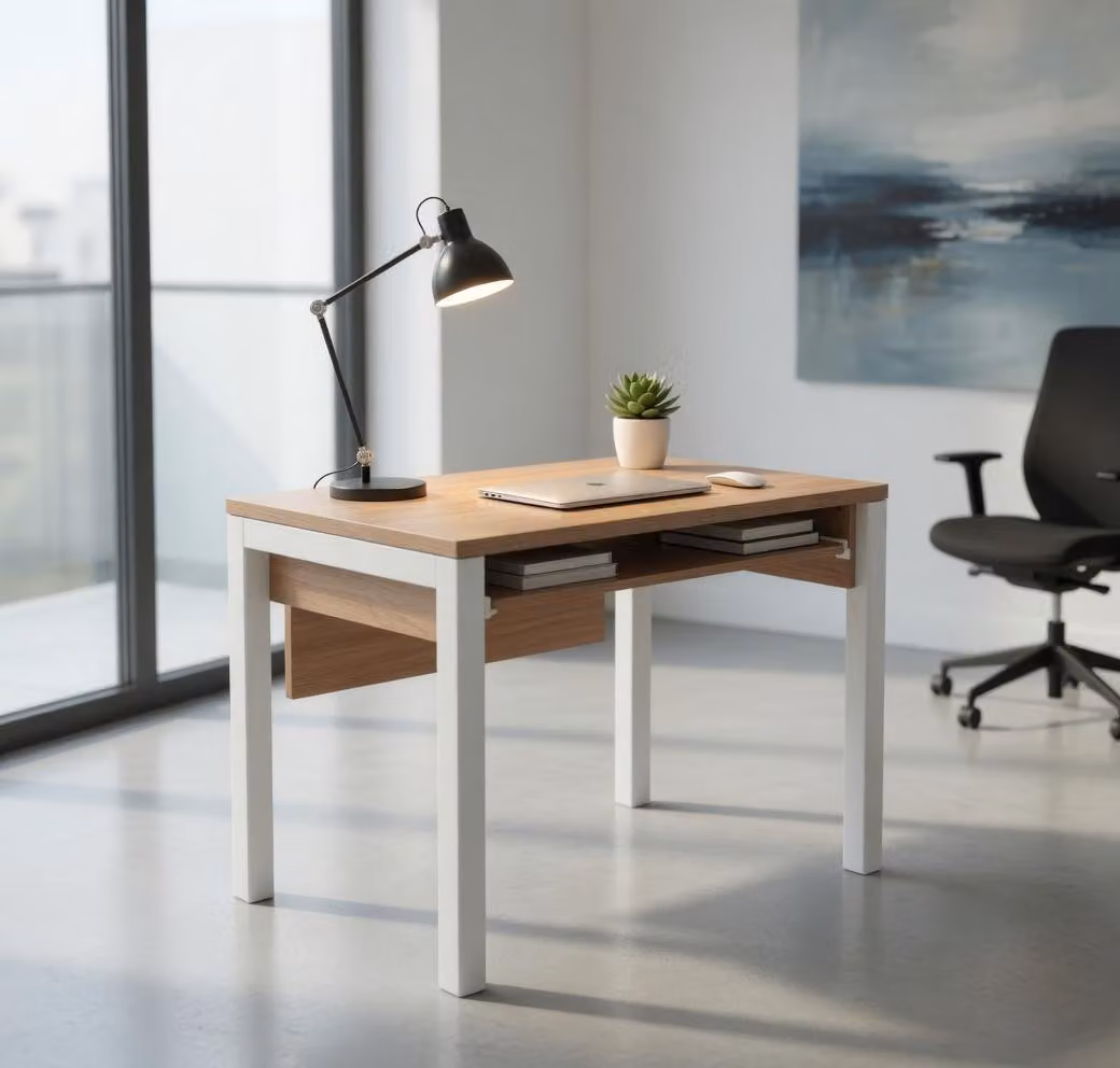 Scrivania da computer compatta, moderna, in legno effetto legno, ideale per l'ufficio