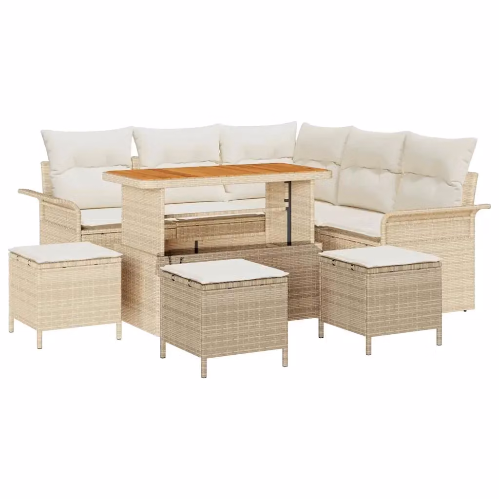 vidaXL Set Divano da Giardino a L con 9 Pezzi, Beige e Bianco, con Cuscini e Tavolino da Esterno – 2
