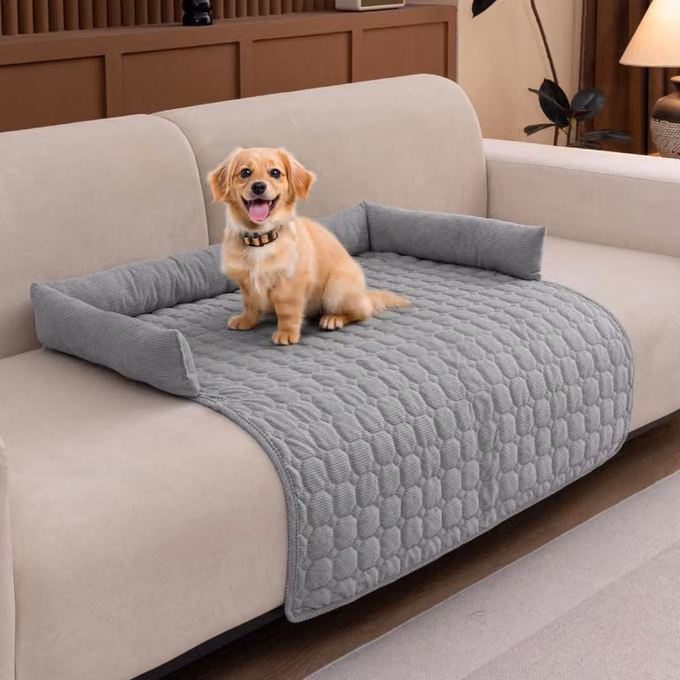 Copertura per divano per animali domestici, in peluche, lavabile, antiscivolo, grigio chiaro, dimensioni 90 x 90 x 12 cm