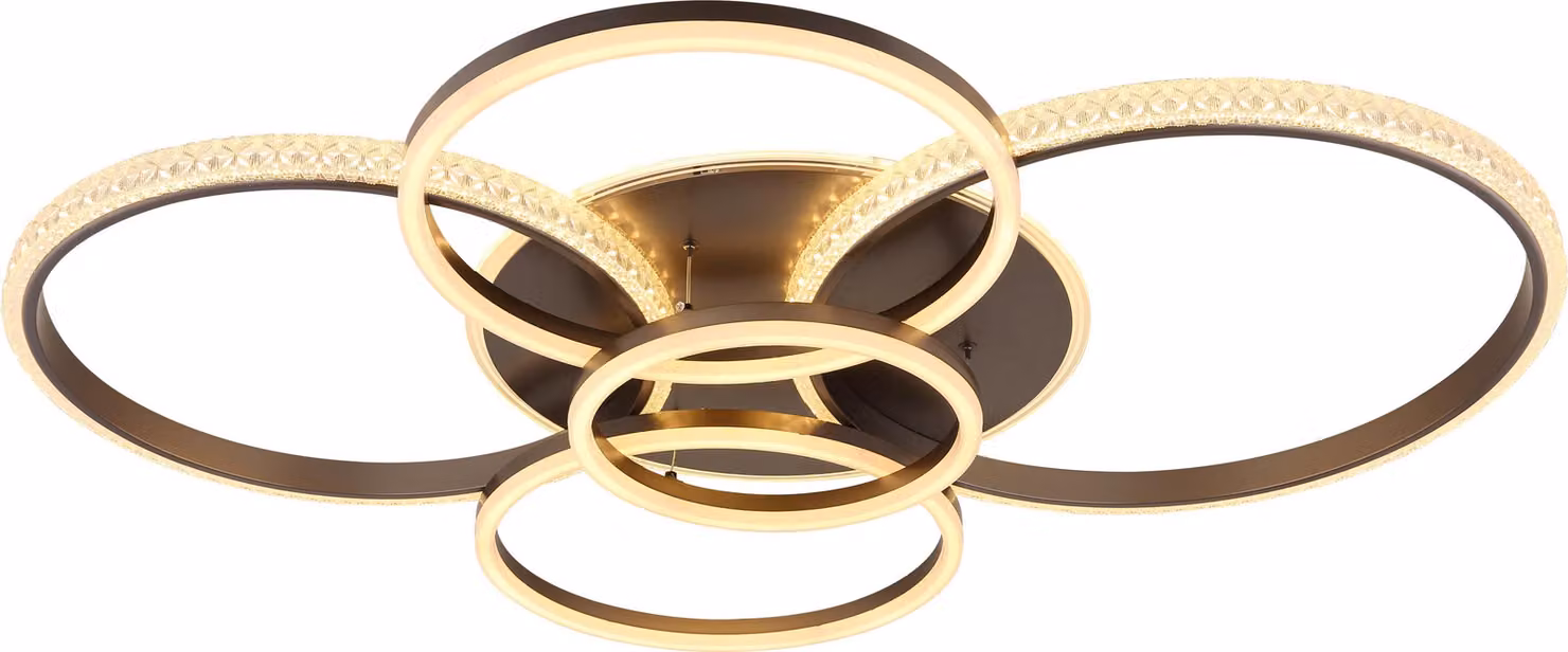 Plafoniera LED, anelli antracite, acrilico, L 110 cm
