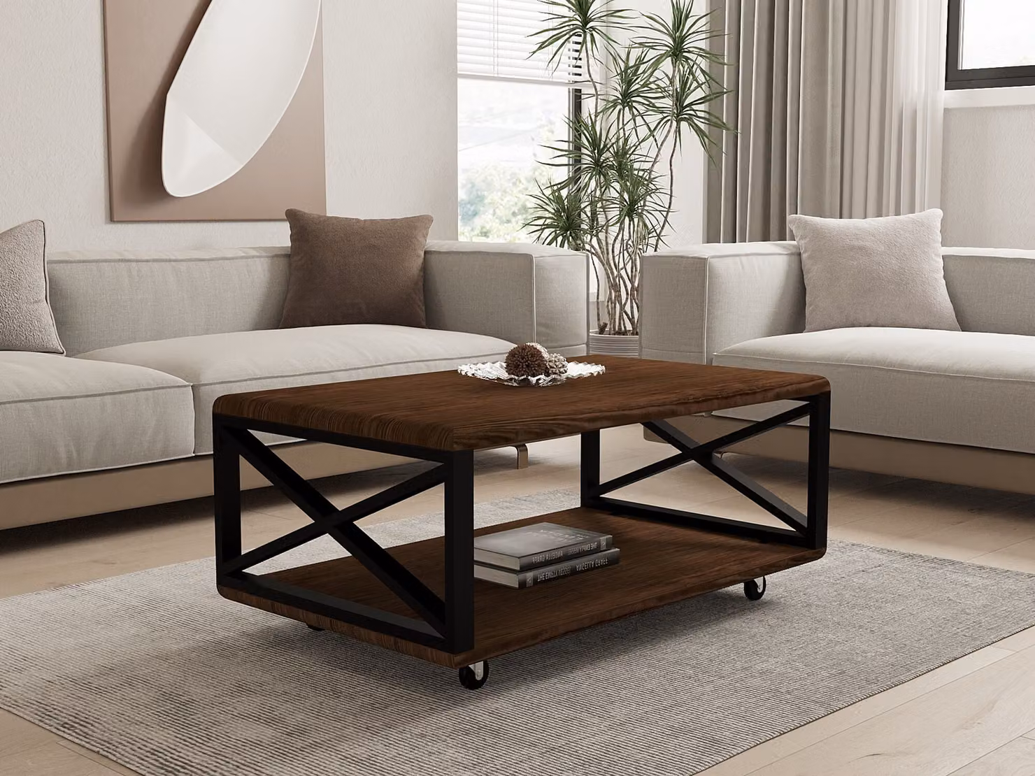 Skye Decor, Yuso- Yuso PUQ, colore noce, tavolini, 42,5x98x60 cm, 100% legno di pino