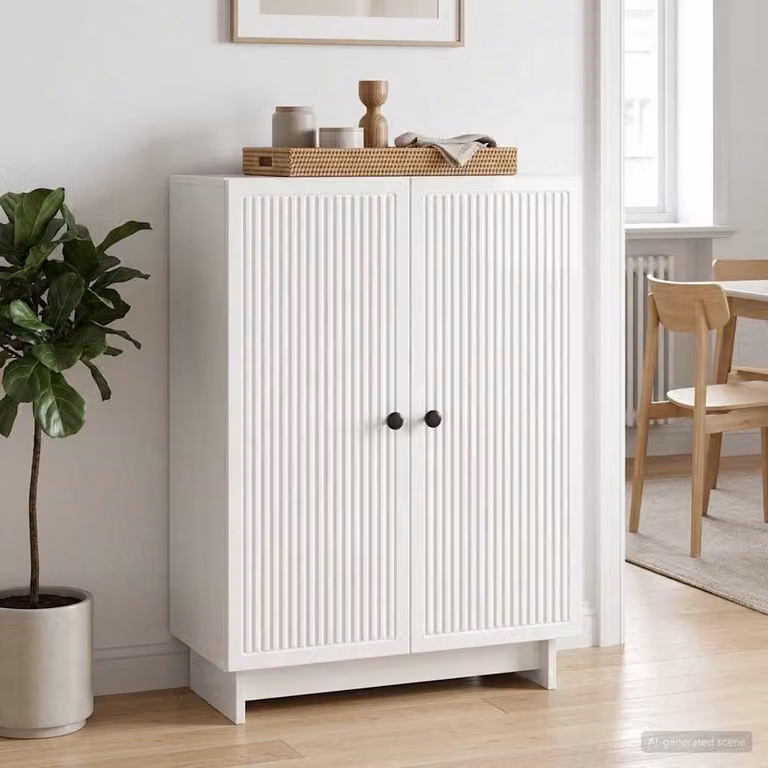vidaXL Credenza Bianco Lucido in Legno MDF e Metallo L: 66 cm, P: 34,5 cm, H: 90 cm