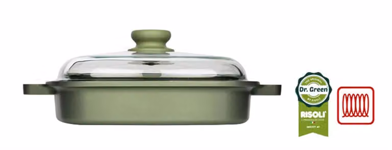 Vapogrill Dr. Green ad induzione in alluminio pressofuso con coperchio e due maniglie, diam. 26x26cm