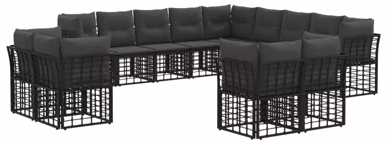 Set di divani da esterno Nero e Grigio scuro Poliestere