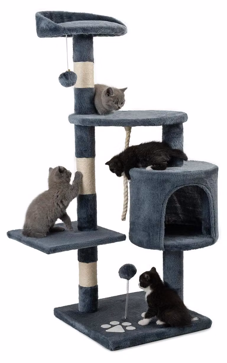 Albero per gatti a forma di leone con grotta e molto sisal, 4 livelli, altezza 112 cm, colore grigio