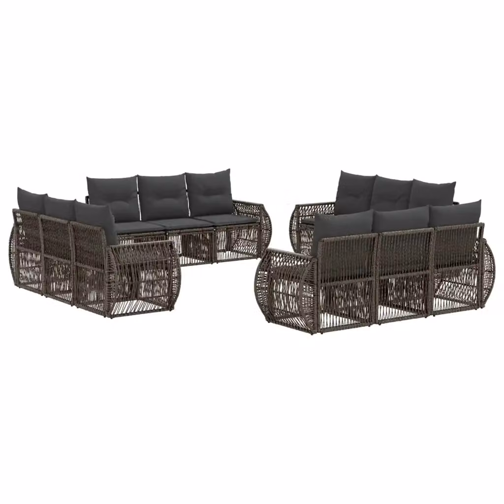 Set Divano da Giardino vidaXL a forma a U in Polyrattan Grigio e Antracite con 12 Pezzi e Cuscini Rimovibili – 2