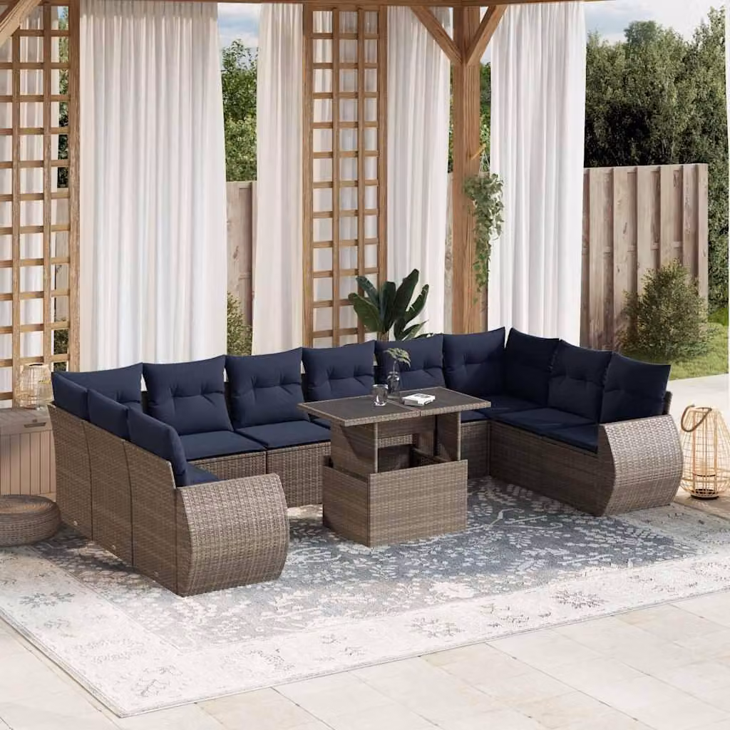 Maison Exclusive - Set da giardino 11 pezzi con cuscini, grigio, polyrattan