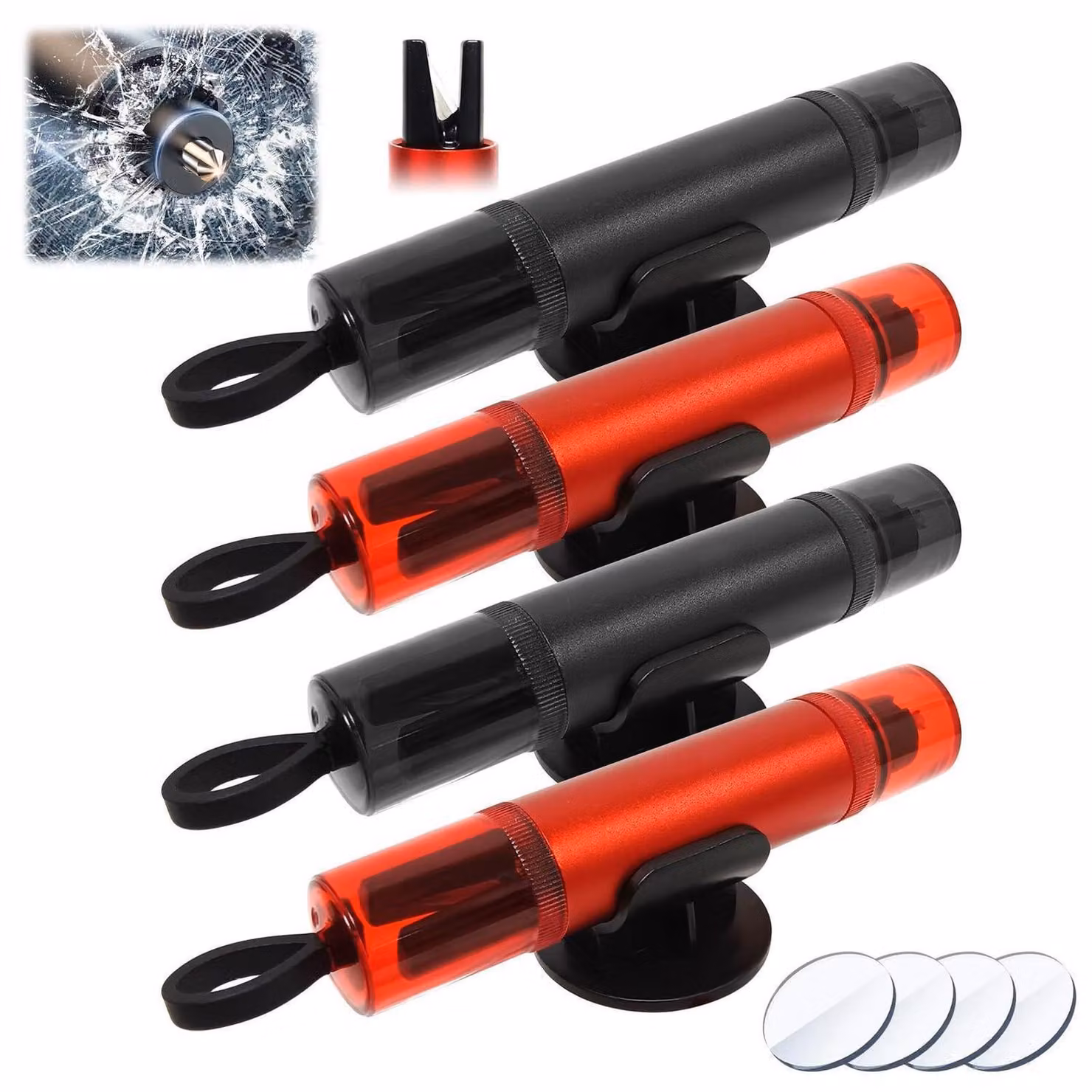 4 martelli di emergenza 2-in-1 per auto, con tagliacinture di sicurezza e vetrirompente in carburo di tungsteno