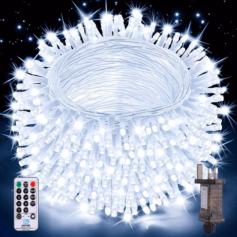 Catena luminosa con 200 LED bianchi freddi, 8 modalità, impermeabile, cavo da 20 metri