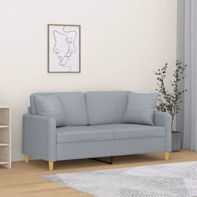 Divano a 2 posti moderno vidaXL in tessuto grigio con cuscini e struttura in metallo – 1