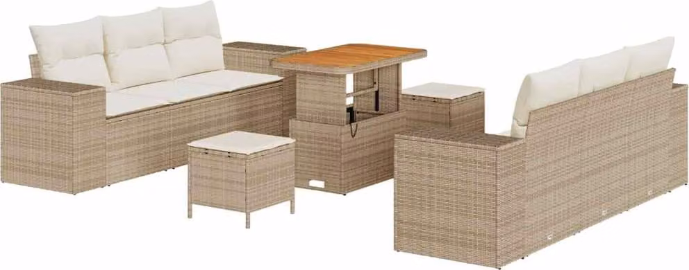 Set Divano da Giardino 9 pcs Beige Poly Rattan