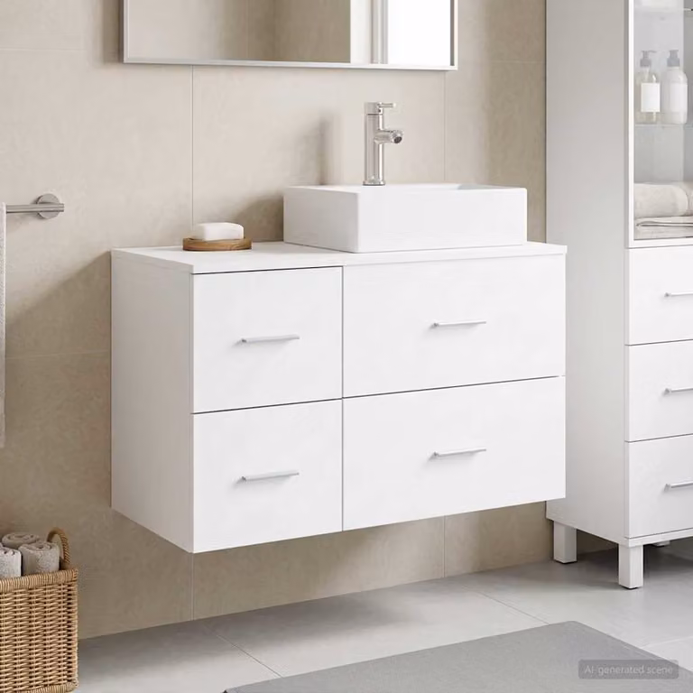 Set di mobili per il bagno moderno vidaXL composto da mobile lavabo e pensile a parete in legno MDF bianco opaco