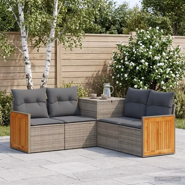 Set di divani da giardino vidaXL a forma di L con cuscini, Grigio e Antracite