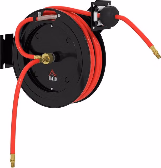 Portatubo da giardino a parete Minimal in metallo automatico, disponibile in nero o rosso