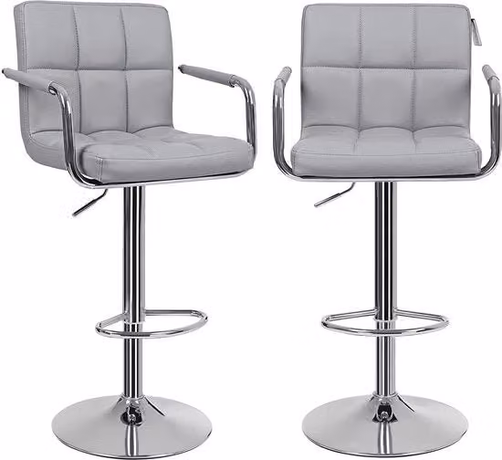 2 x Sedia con braccioli, schienale, sostenibile fino a 200 kg, pelle in imitazione, grigia, 55 x 52,2 x 49 cm
