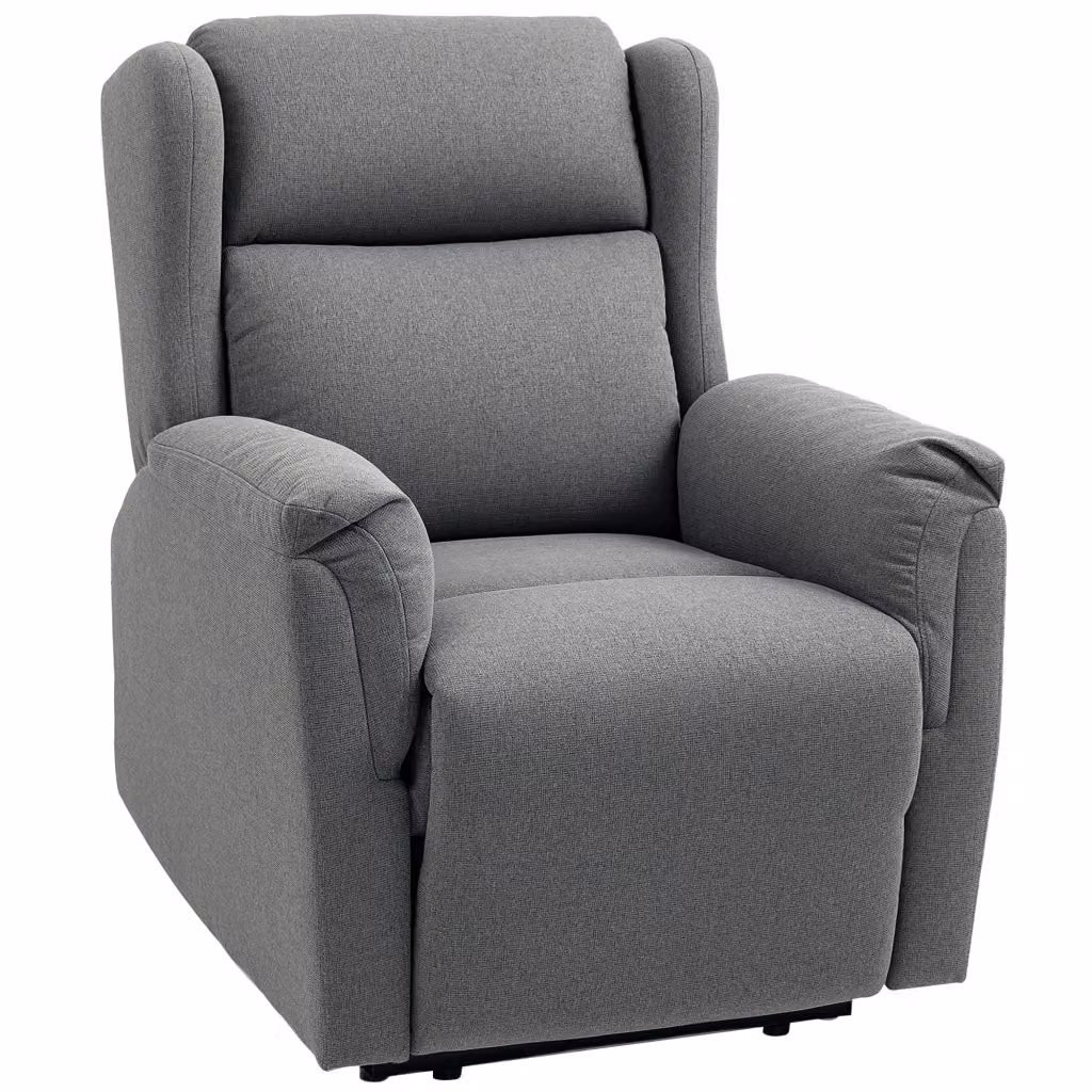 Poltrona reclinabile relax con poggiapiedi integrato in lino, design minimalista, Grigio – 2