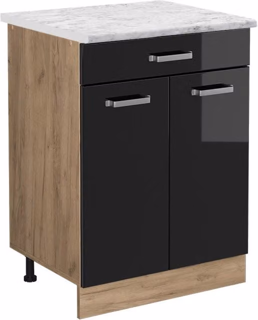 Mobiletto base per cucina R-Line Nero lucido/Rovere dorato 60 cm PL Marmo Vicco