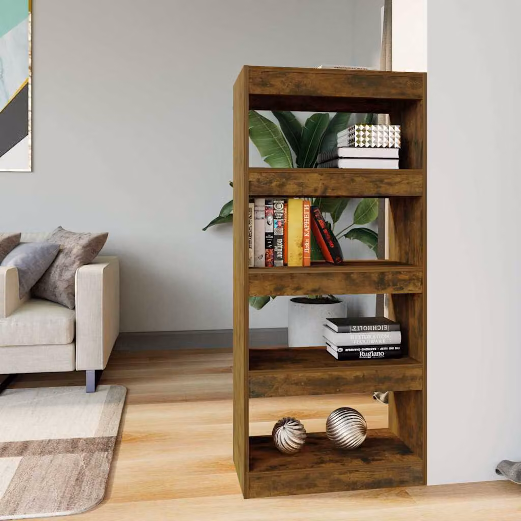 Libreria/Divisorio vidaXL in Legno Multistrato e MDF, Colore Rovere Fumo, L 60 cm x P 30 cm x H 135 cm
