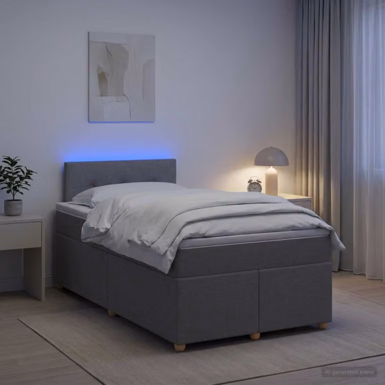 vidaXL Letto box spring moderno con materasso a molle insacchettate e illuminazione sottostante, Grigio, L/P: 200 x 120 cm
