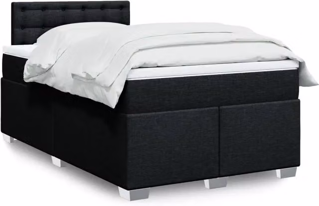 vidaXL Giroletto a Molle con Materasso Nero e Bianco in Tessuto L/P/H: 120 x 190 cm – 2
