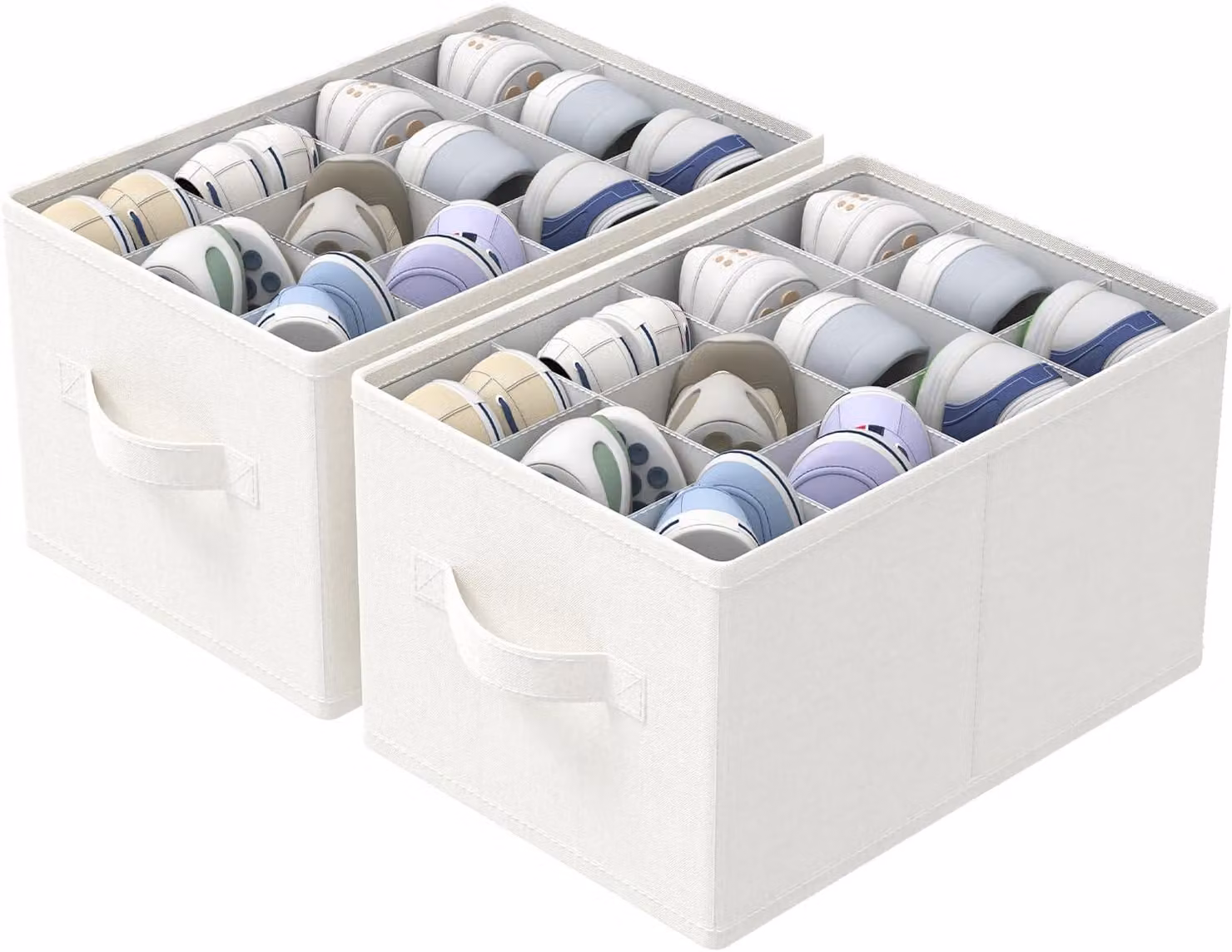 Scatola per scarpe, dimensioni 42 x 32 x 26 cm, colore avorio, con 3 maniglie, pieghevole, contenitore per riporre le scarpe