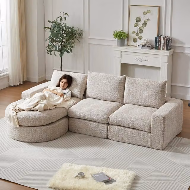 Divano Modulare Angolare con Chaise Longue in Tessuto Chenille ¨C MINIMAL ¨C Grigio
