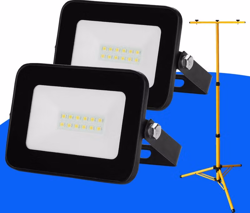 Jayseuw 2x 10W LED proiettore da costruzione Proiettore da treppiede Proiettore da esterno Luce da lavoro Proiettore da costruzione IP66 Impermeabile Bianco freddo