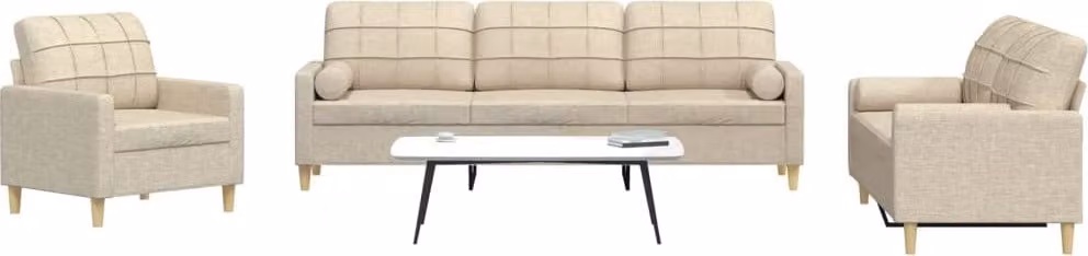 Maison Exclusive - Set divano a 3 posti con cuscini decorativi in tessuto color crema