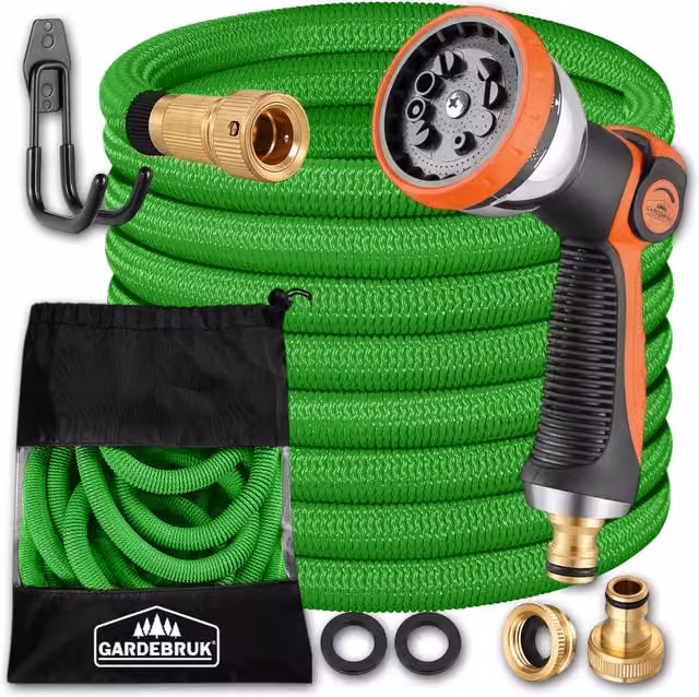 Tubo per irrigazione flessibile Gardebruk verde da 15 m con supporto da parete – 1