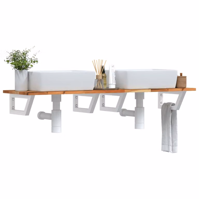 vidaXL Ripiano a Parete per Lavabo in Accacia e Metallo, Bianco e Marrone, L: 40 cm, P: 17 cm, H: 40 cm