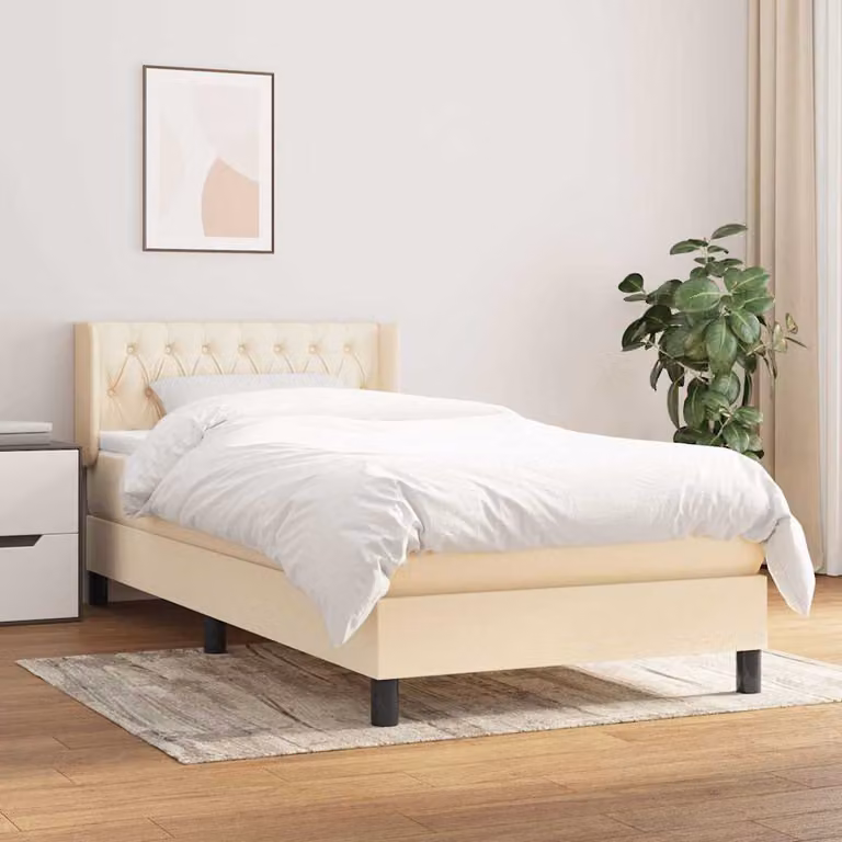 vidaXL Giroletto a Molle con Materasso in Tessuto Beige e Bianco, L/P/H: 90 x 190 cm