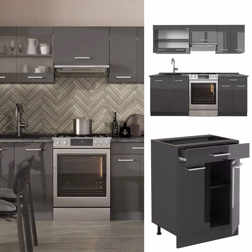 Cucina componibile R-Line Vicco Antracite lucido e Rovere, L: 200 cm – 2