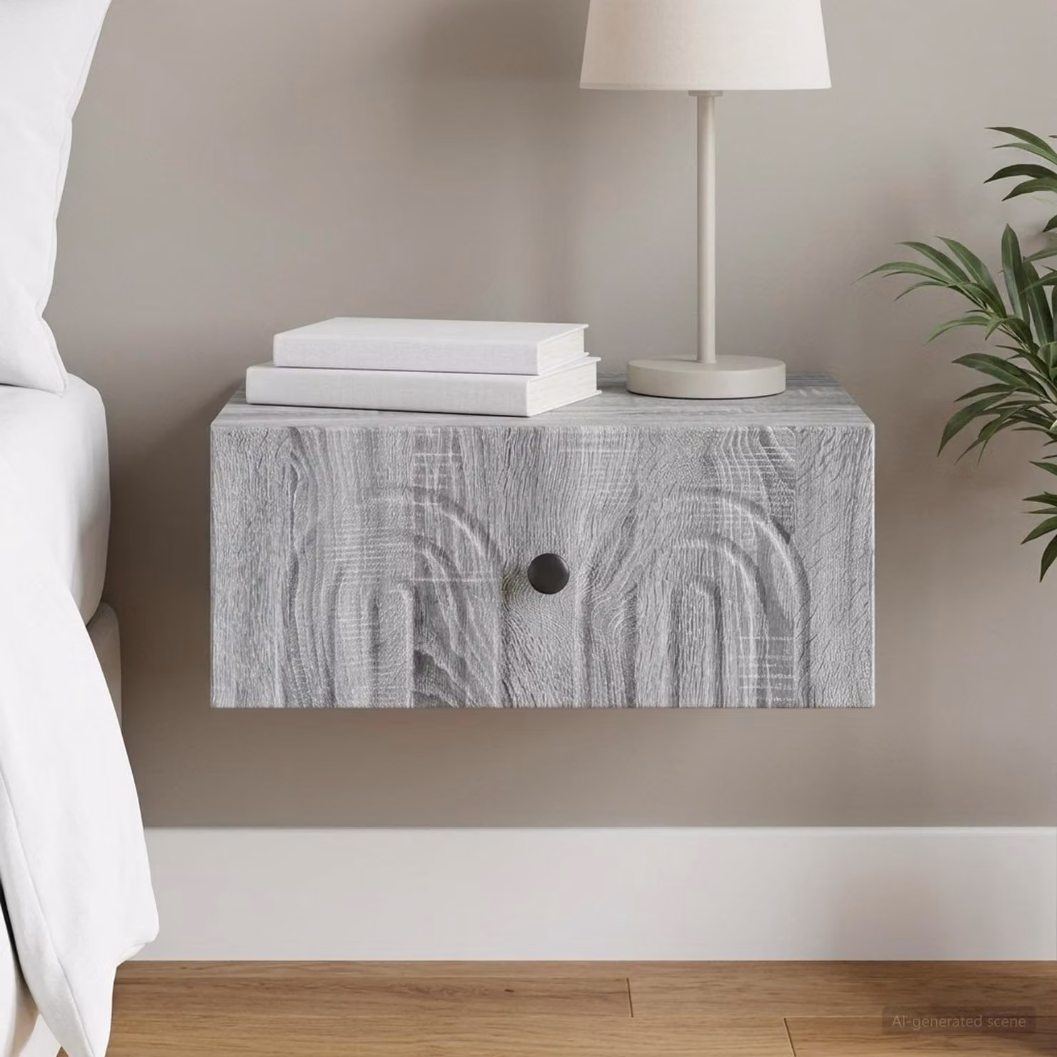 vidaXL Mobiletto da notte a muro Grigio Sonoma L: 49 cm, P: 34,5 cm, H: 20 cm