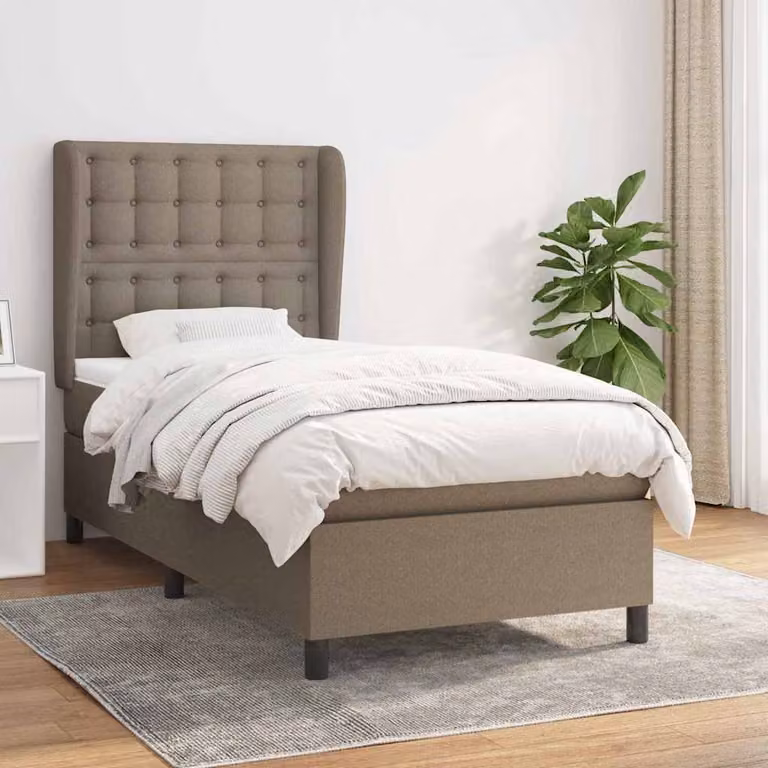 vidaXL Giroletto a Molle con Materasso in Tessuto Beige e Bianco L/P/H: 200 x 100 x 128 cm